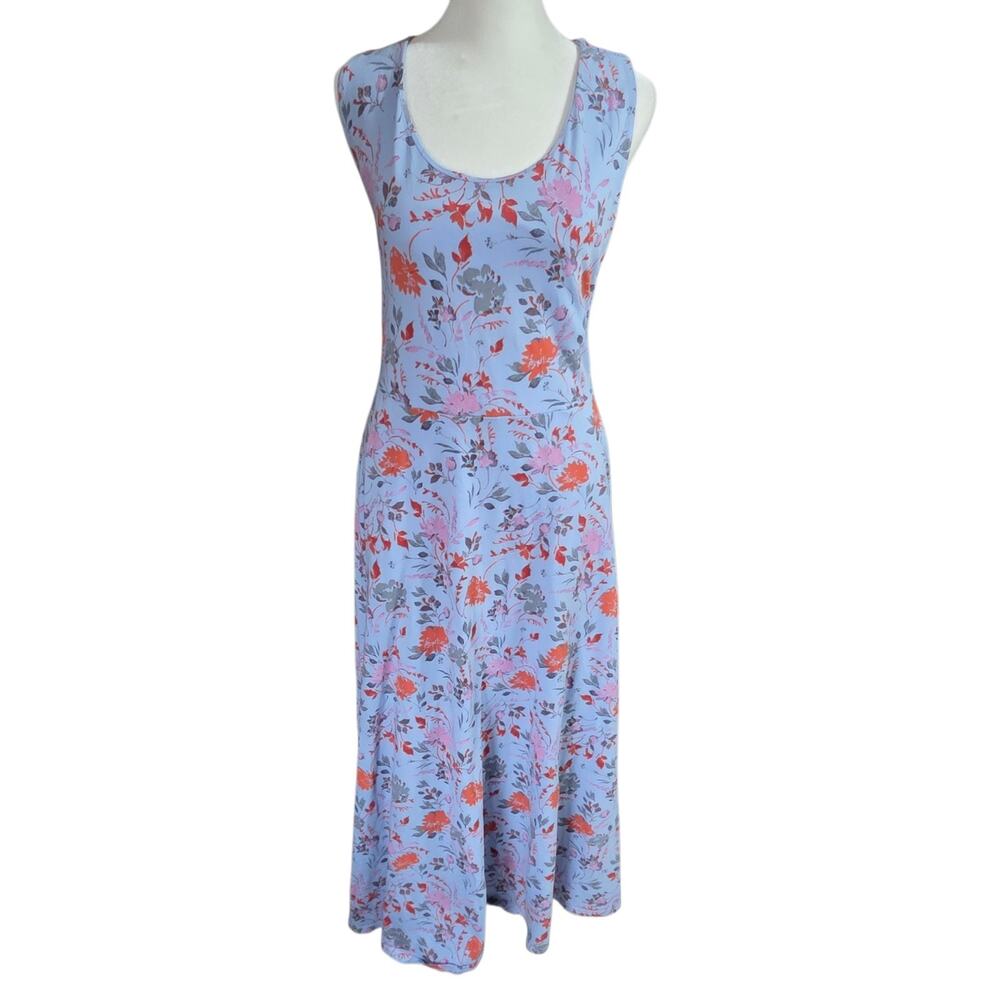Pact Organic Cotton Fit & Flare Midi Dress Size XL stretch knit floral Blue - Picture 3 of 9